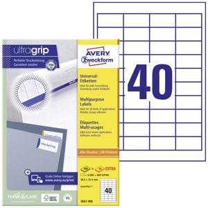 Avery-Zweckform 3657-200 48.5 x 25.4 mm Papier Wit 8800 stuk(s) Permanent hechtend Universele etiketten 220 vel DIN A4