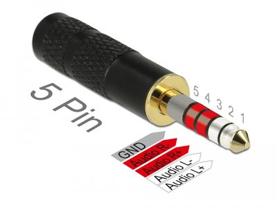 DeLOCK 5-pins stereo 4,4 mm male jack naar 4-pins stereo 2,5 mm female jack adapter