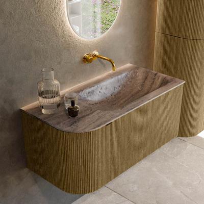 Badmeubel Mondiaz Kurve-Dlux | 95 cm | Meubelkleur Dusk | Wastafelkleur Oza | Solid surface | Wasbak rechter zijde spoelbak | Zonder kraangat(en)