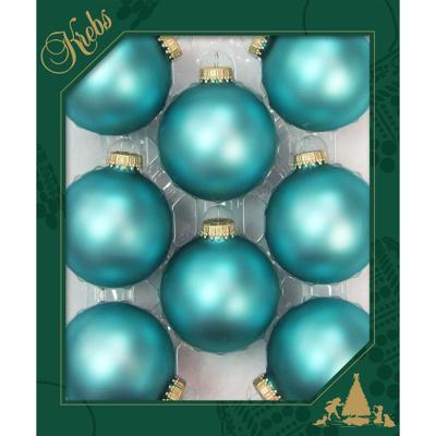 Krebs Kerstballen - 8x - spa blauw velvet - 7 cm - glas - luxe kerstversiering ballen