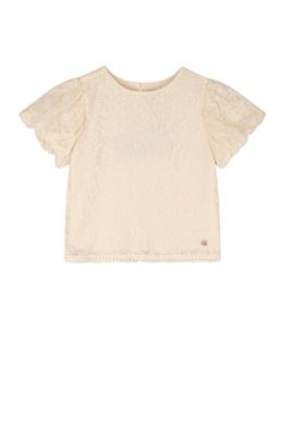 NoNo Zomer blouse meisjes Ivoor wit - geborduurd mesh - pofmouw - korte mouw - Tessy