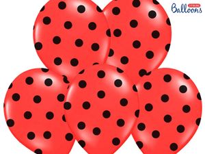 Ballonnen Pastel Poppy Rood Met Zwarte Stippen - 6 Stuks