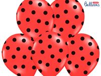 Ballonnen Pastel Poppy Rood Met Zwarte Stippen - 6 Stuks