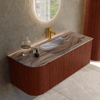 Badmeubel Mondiaz Kurve-Dlux | 115 cm | Meubelkleur Ruby | Wastafelkleur Sombra | Solid surface | Wasbak rechter zijde spoelbak | 1 kraangat