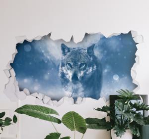 Muursticker woonkamer wolf in de sneeuw