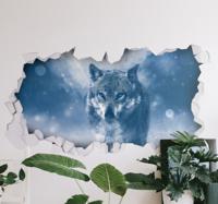 Muursticker woonkamer wolf in de sneeuw - thumbnail