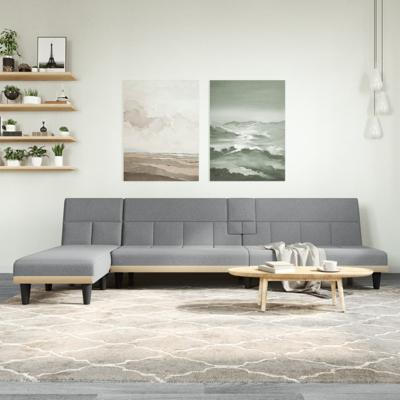 Slaapbank L-vormig 255x140x70 cm stof lichtgrijs