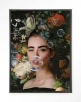 Urban Cotton Wandkleed 'Gifts Of Nature' 110 x 145cm in Floating Frame - black