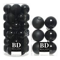 43x stuks kunststof kerstballen zwart 6 en 8 cm glans/mat/glitter mix - Kerstbal