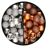 40x stuks kleine kunststof kerstballen koper en zilver 3 cm   -