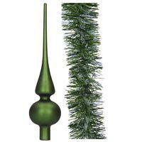 Kerstversiering glazen piek 26 cm mat - met kerstslinger 270 cm - donkergroen - thumbnail