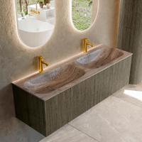 Badmeubel Mondiaz Kurve-Dlux | 140 cm | Meubelkleur Shadow | Wastafelkleur Oza | Solid surface | Wasbak beide zijden spoelbak | 2 kraangaten