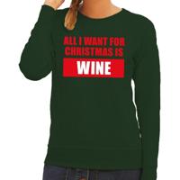 Foute kersttrui - sweater - All I Want For Christmas Is Wine - groen - dames