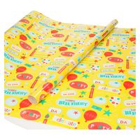 Inpakpapier/cadeaupapier geel Happy Birthday 200 x 70 cm - thumbnail