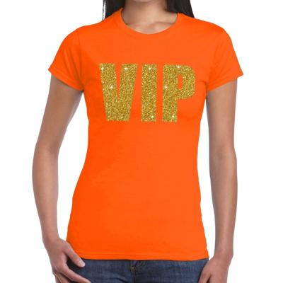 VIP tekst t-shirt - oranje - glitter and glamour thema - gouden glitter letters - dames