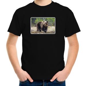 Dieren t-shirt met beren foto zwart voor kinderen