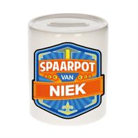 Kinder spaarpot met naam - Niek - keramiek - met dop - wit - Sparen - Spaargeld van Niek