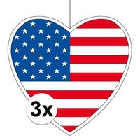 3x Amerika hangdecoratie harten 28 cm   -