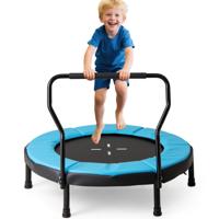 Ø102 cm Kindertrampoline Fitness-trampoline voor Binnen met Afneembare Handgreep Minitrampoline tot 100 kg Belastbaar Blauw