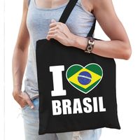 Katoenen Brazilie tasje I love Brasil zwart - thumbnail