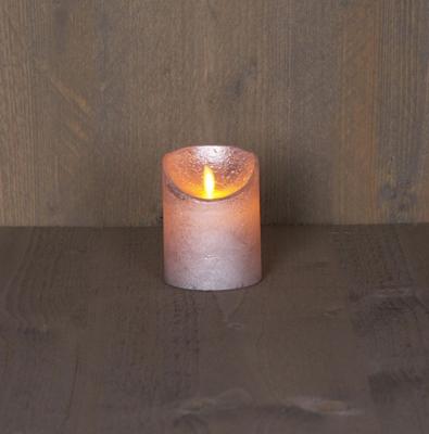Batterijverlichting kaars wax rustiek met bewegende vlam zilver 10 cm - Annas collection