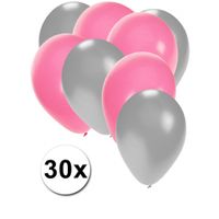 Ballonnen zilver en lichtroze 30x - thumbnail