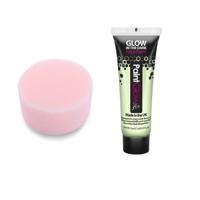 Carnaval schmink fluor wit met sponsje - Glow in the Dark - 10ml - kind/volwassenen