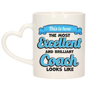 Cadeau koffie/thee mok - excellent trainer/coach - blauw - keramiek - 300 ml