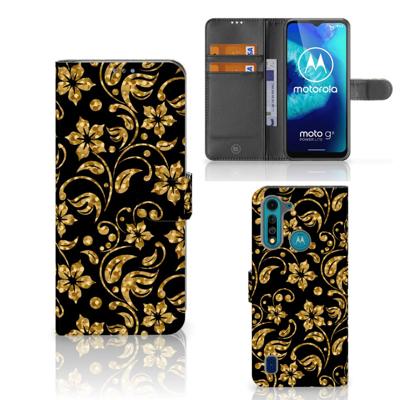 Motorola G8 Power Lite Hoesje Gouden Bloemen Motorola G8 Power Lite Hoesje Gouden Bloemen