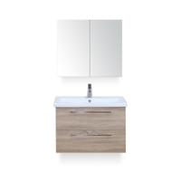 Como Badmeubelset 80 cm - Grijs Eiken - Keramische Wastafel Wit - met Spiegelkast