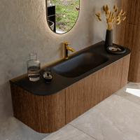Mondiaz KURVE 140 cm Onderkast Greeploos 1 Lade Met Deuren Walnut, Wastafel Solid Surface Midden Urban 1 Kraangat Zonder Spiegel (KRVBGS140L+R1L2D1KM-Wal/Urb)