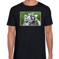 Dieren t-shirt met maki apen foto zwart voor heren - thumbnail