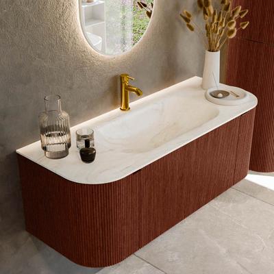 Badmeubel Mondiaz Kurve-Dlux | 120 cm cm | Meubelkleur Ruby | Wastafelkleur Ostra | Solid surface | Wasbak midden spoelbak | 1 kraangat