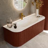 Badmeubel Mondiaz Kurve-Dlux | 120 cm cm | Meubelkleur Ruby | Wastafelkleur Ostra | Solid surface | Wasbak midden spoelbak | 1 kraangat