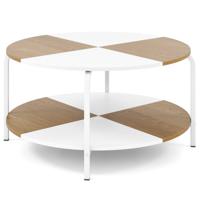 Ronde Salontafel Salontafel met 2 Niveaus en Opbergplank Theetafel Bijzettafel van Hout met Metalen Frame