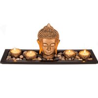 Boeddha hoofd met waxinelichthouders op plateau 41 cm   - - thumbnail