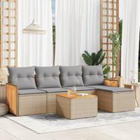 6-delige Loungeset met kussens poly rattan beige