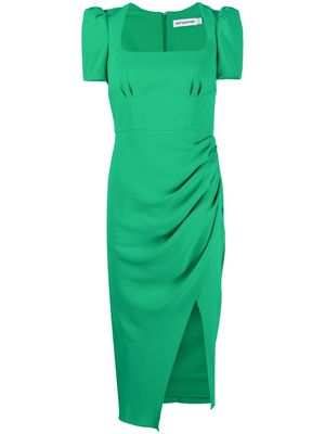 Self-Portrait robe mi-longue à fronces - Vert
