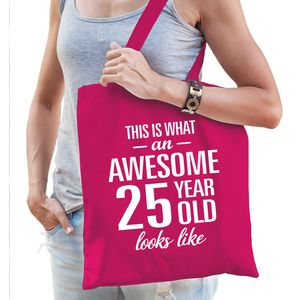 Awesome 25 year / geweldig 25 jaar cadeau tas roze voor dames