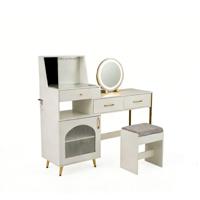 Make-uptafel met Verlichting en Spiegel Kaptafel met Glazen Tafelblad Opbergruimte 120 Ringhouders en 10 Kettinghaken