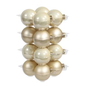 16x Champagne glazen kerstballen 8 cm - mat/glans - Kerstboomversiering champagne