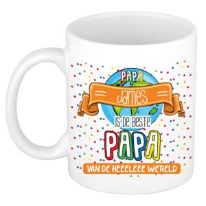 Naam mok papa James - wit - de beste - keramiek - 300 ml - Vaderdag/verjaardag