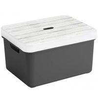 Opbergbox/opbergmand antraciet 32 liter kunststof met deksel - Opbergbox - thumbnail