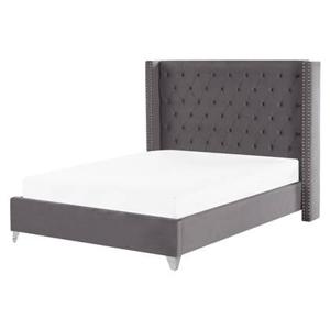 Beliani - LUBBON - Tweepersoonsbed - Grijs - 160 x 200 cm - Fluweel