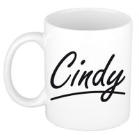 Cindy voornaam kado beker / mok sierlijke letters - gepersonaliseerde mok met naam   -