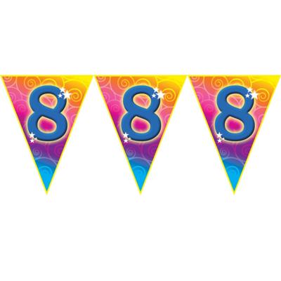 Feestelijke Verjaardag Vlaggenlijn ? multi kleur - 8 Jaar ? 5 Meter ? 10 Vlaggetjes ? Plastic
