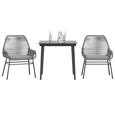 3-delige Tuinset met kussens poly rattan glas grijs