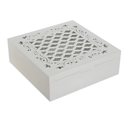 Theedoos Barok - 9-vaks - wit - hout - 24 x 24 x 8 cm - theezakjes