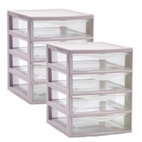 Ladeblokje/bureau organizer 2x lades - oud roze/transparant - L18 x B21 x H23 cm - plastic