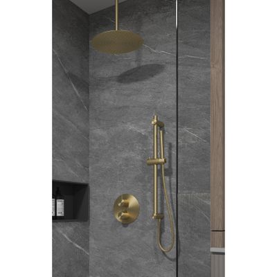 Regendouche set SaniClear Brass | Inbouw | 20 cm | Thermostaatkraan | 2-weg | Rond | Geborsteld Messing - mat goud